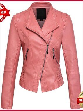 Cropped PU Leather Biker Jacket, Collarless, Long Sleeve, Casual Wear